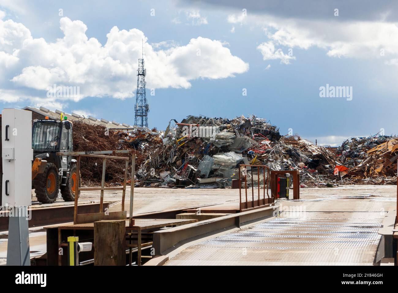 scrapyard full of scrap metal and weighbridge in newcastle upon tyne Stock Photo