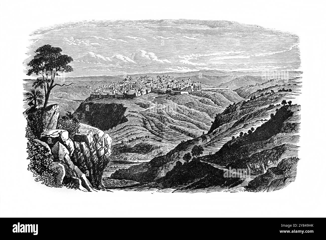 Illustration of Jerusalem in the Time of David (Old Testament) from Antique 19th century The National Comprehensive Family bible John Harrop Mancheste Stock Photo