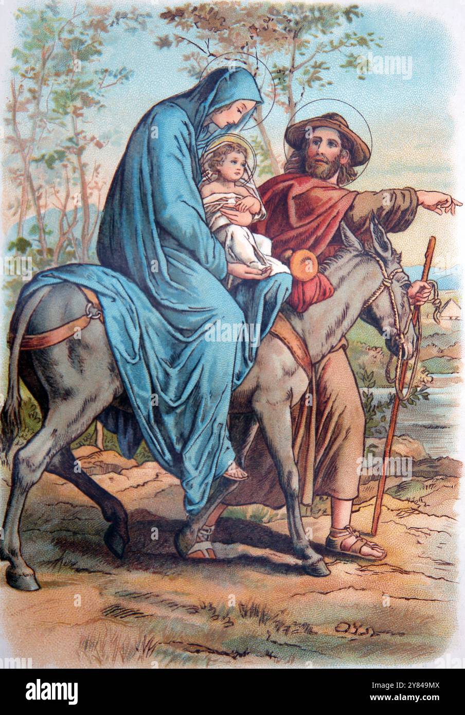 Illustration of The Flight into Egypt (Gospel) From Antique 1909 ...