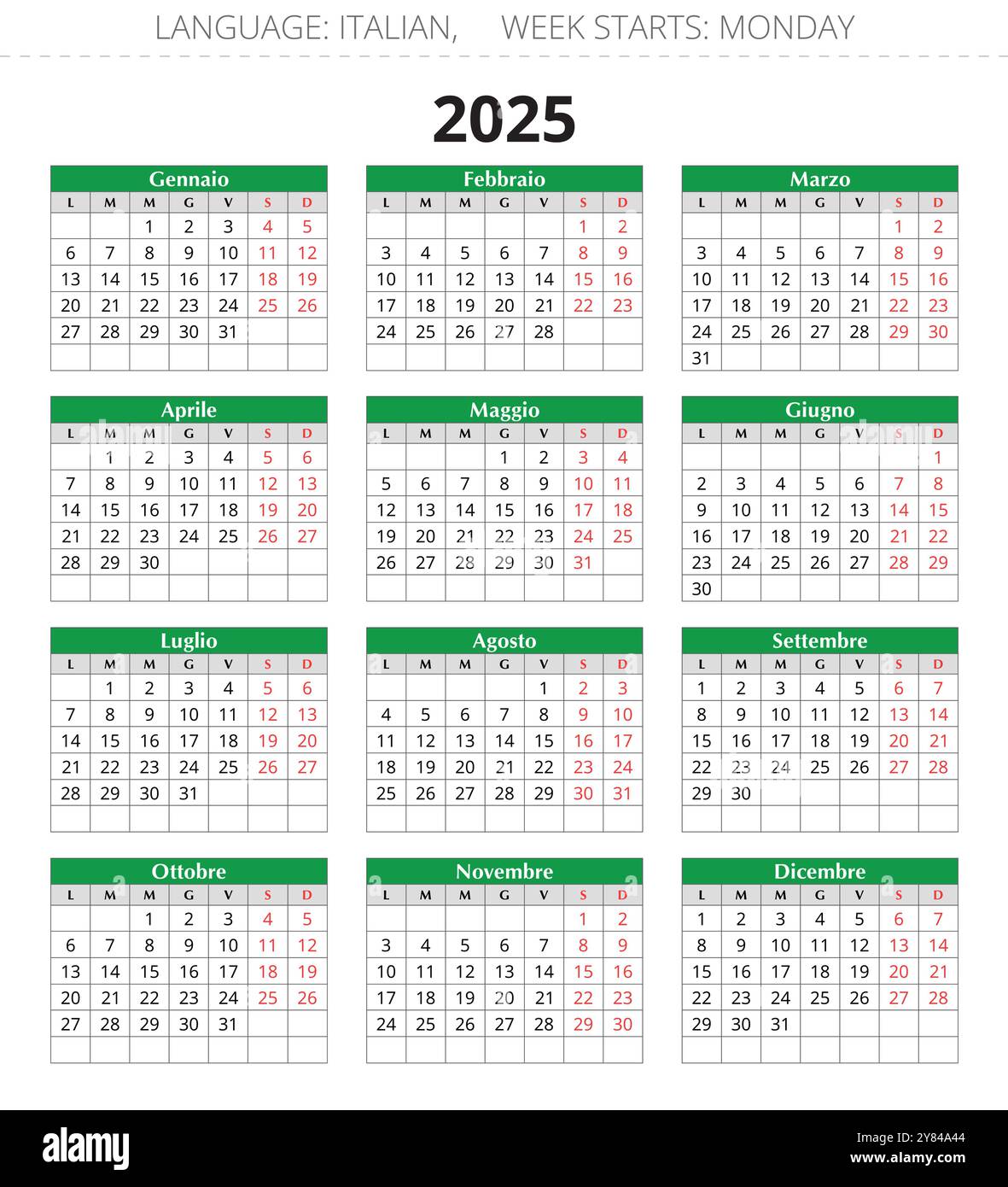 2025 Year Calendar Italian Language 12 Months Printable Vector 2025 Year Calendar Italian Language 12 Months Printable Vector For Italy Calendario 2Y84A44