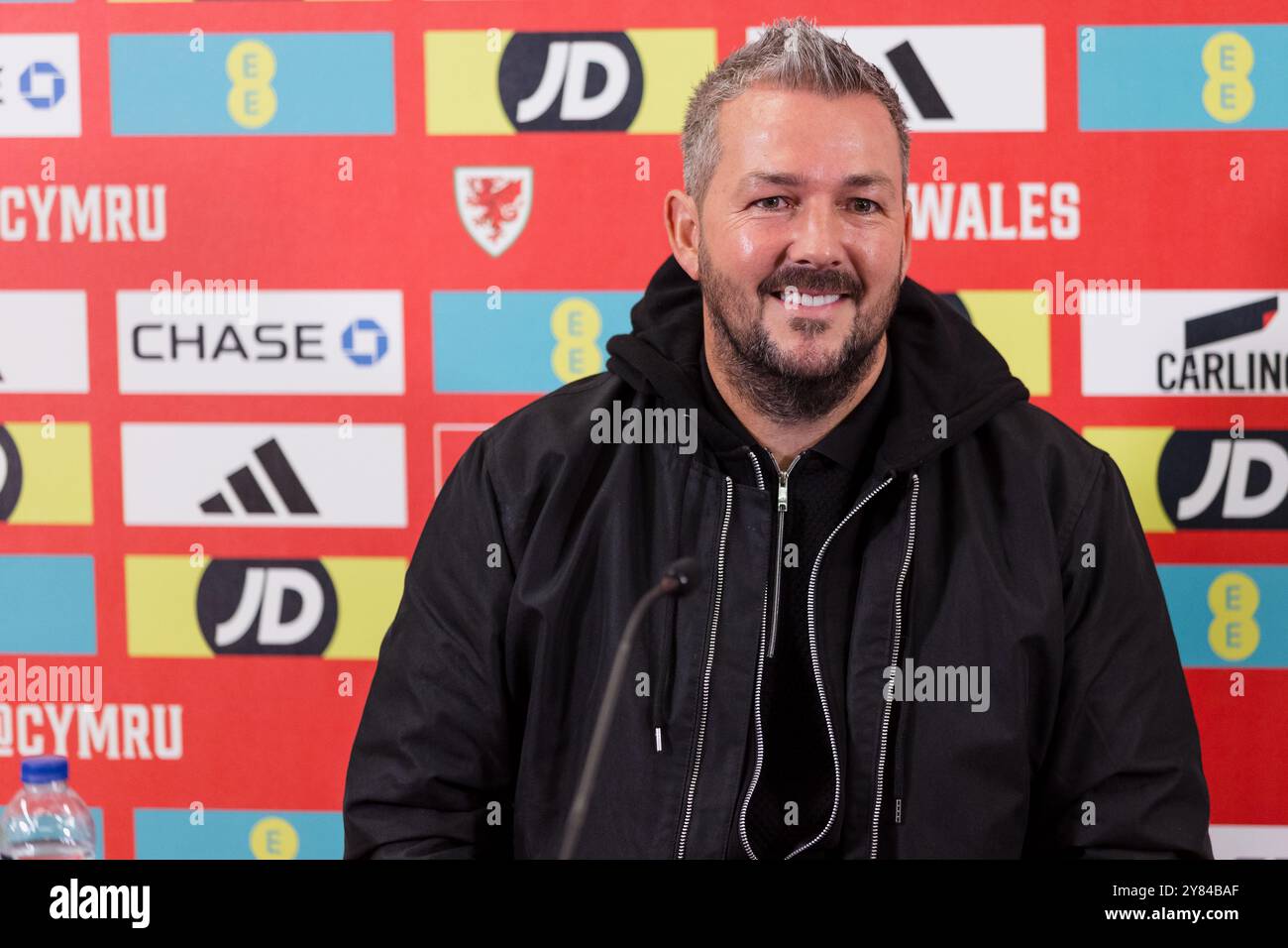 CARDIFF, UK. 28th Aug, 2024. Wales U21 National Team Manager Matty ...
