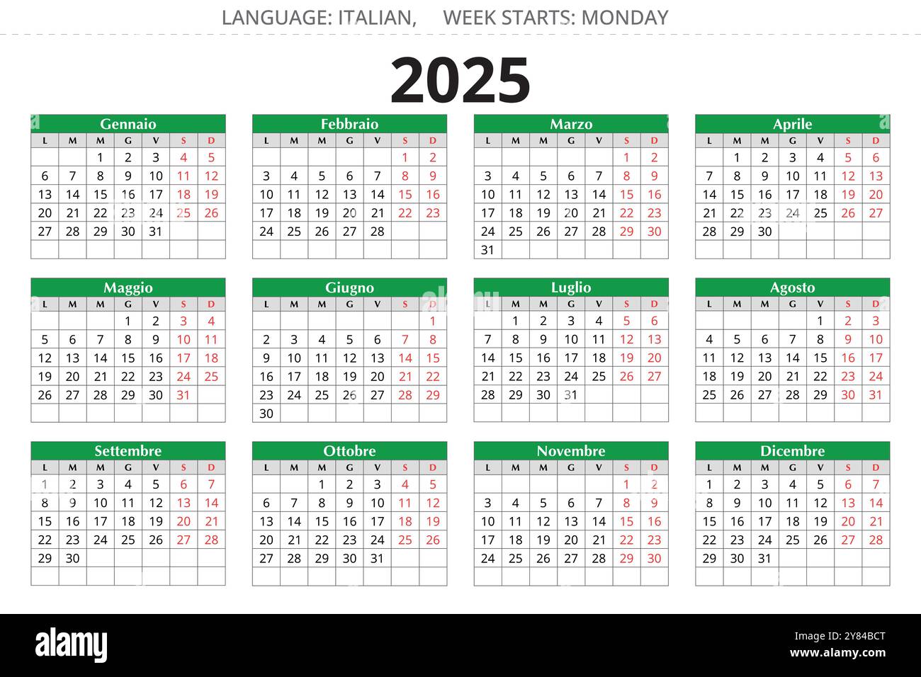 2025 Year Calendar Italian Language 12 Months Printable Vector 2025 Year Calendar Italian Language 12 Months Printable Vector For Italy Calendario 2Y84BCT