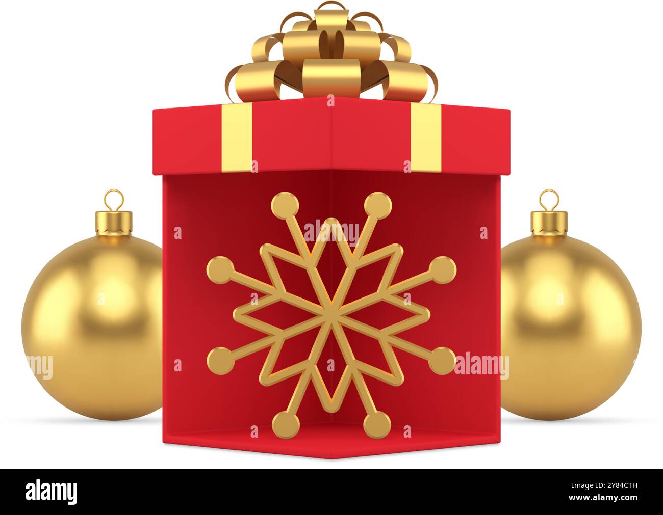 Christmas golden snowflake inside red gift box with ball toy decor 3d ...