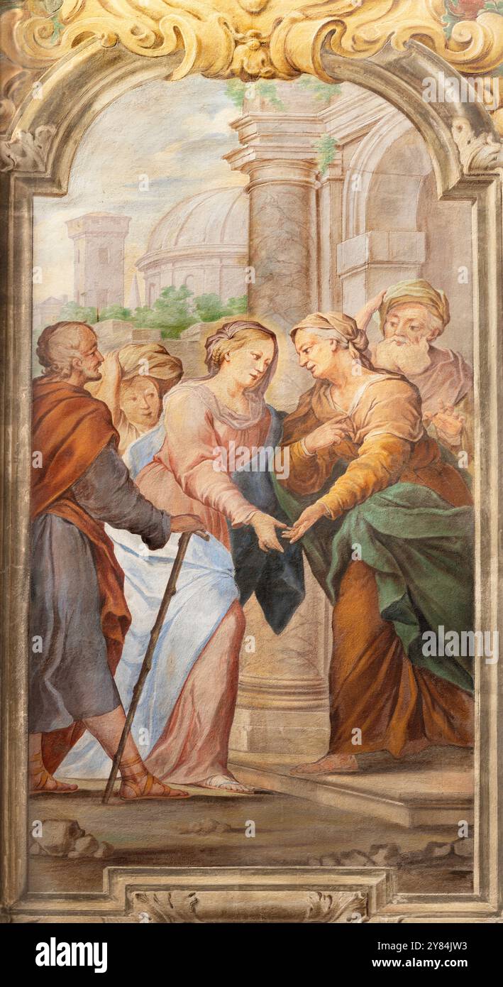 ASTI, ITALY - SEPTEMBER 10, 2024: The fresco of  Visitation in the church Chiesa di San Martino by Giovanni Battista Pozzo (1662 - 1730). Stock Photo