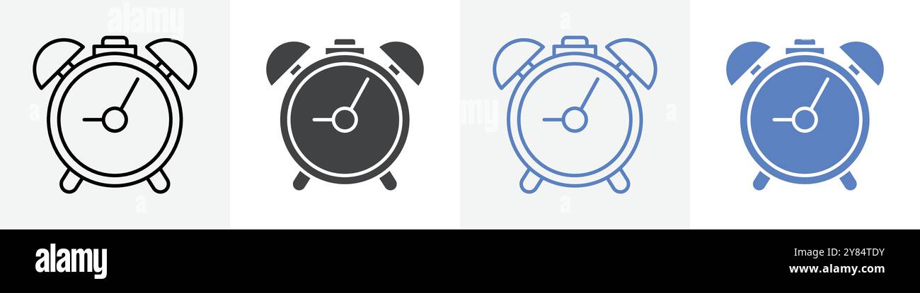 alarm clock icon linear thin line icon graphics set black and white ...