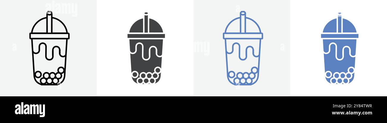 boba tea icon linear thin line icon graphics set black and white Stock ...