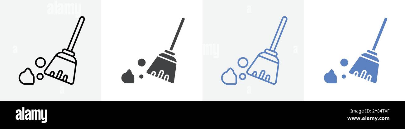 broom icon linear thin line icon graphics set black and white Stock ...