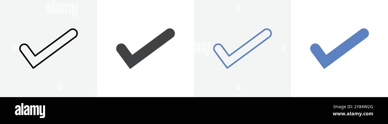 Check mark icon linear thin line icon graphics set black and white ...