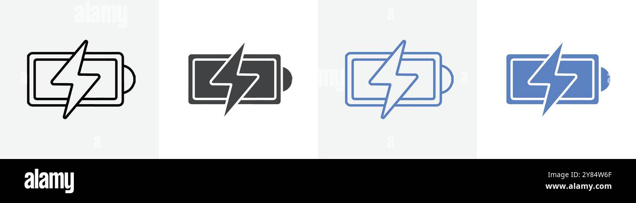 charged icon linear thin line icon graphics set black and white Stock ...