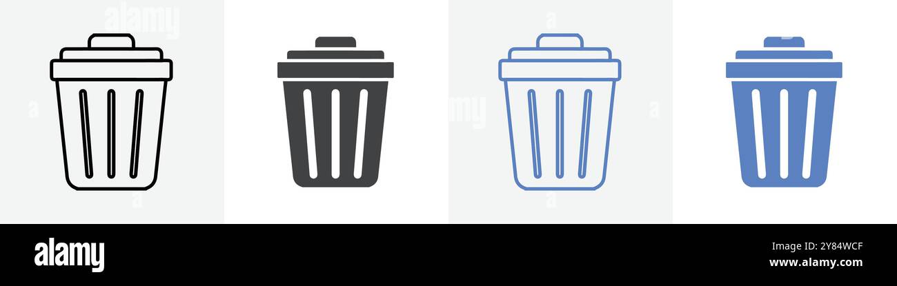 trash icon linear thin line icon graphics set black and white Stock Vector