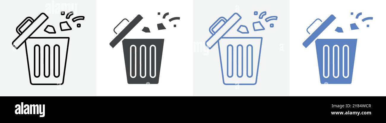trash icon linear thin line icon graphics set black and white Stock Vector