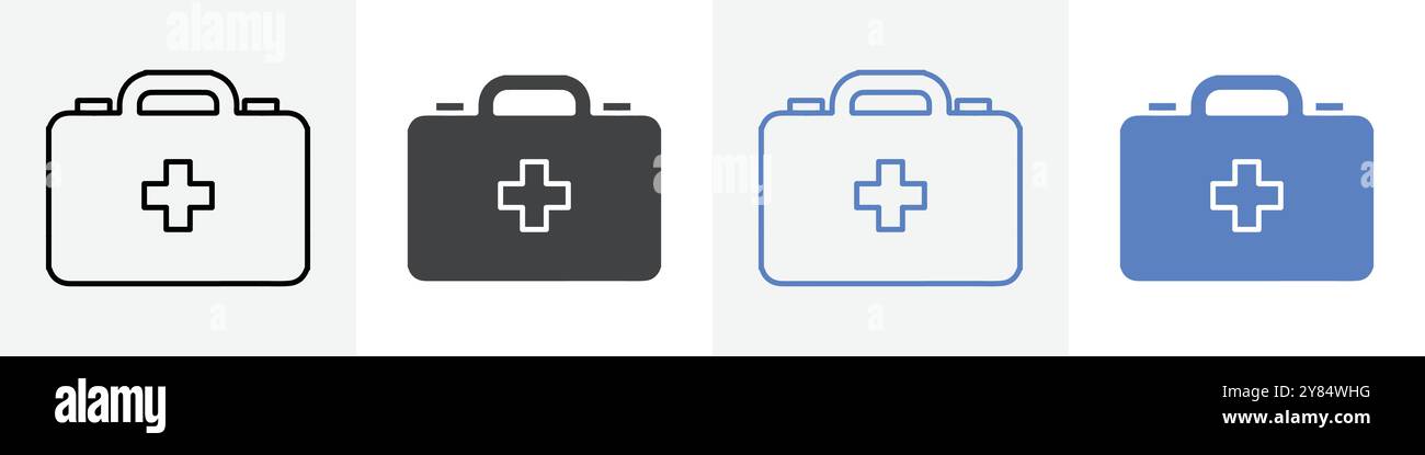 first aid kit icon linear thin line icon graphics set black and white ...