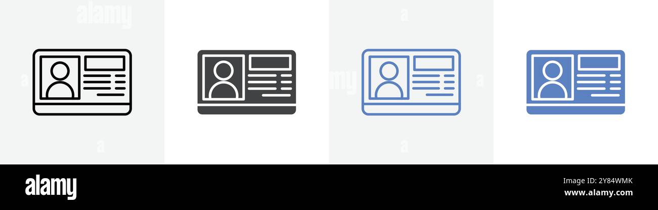 id card icon linear thin line icon graphics set black and white Stock ...