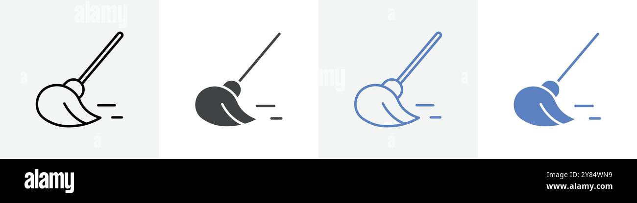 mop icon linear thin line icon graphics set black and white Stock ...