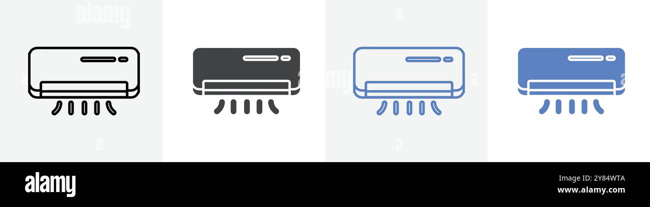 air condition icon linear thin line icon graphics set black and white Stock Vector