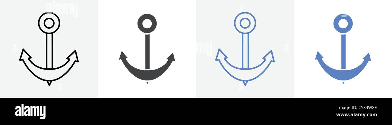 anchor icon linear thin line icon graphics set black and white Stock ...
