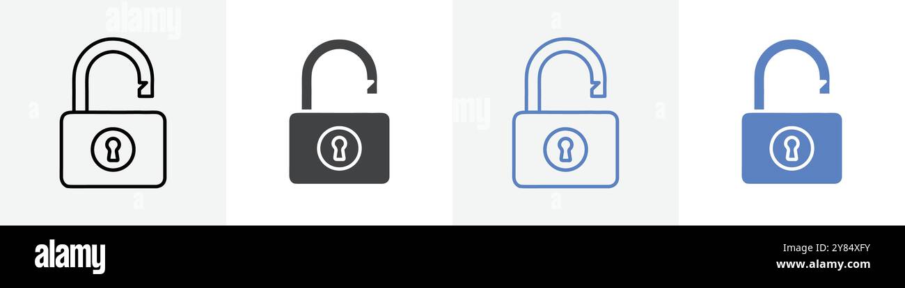 open lock icon linear thin line icon graphics set black and white Stock ...
