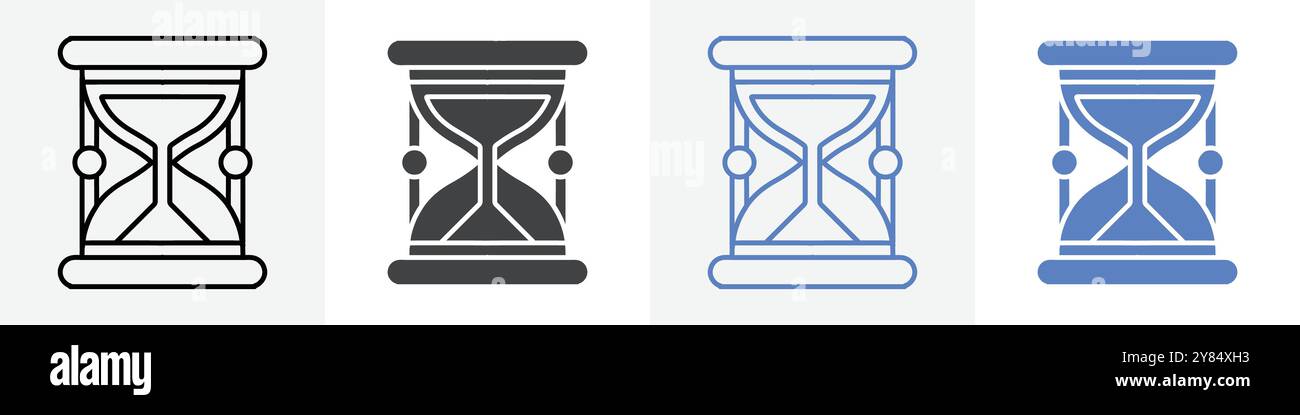 sand clock icon linear thin line icon graphics set black and white ...