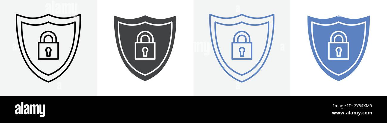 shield lock icon linear thin line icon graphics set black and white ...