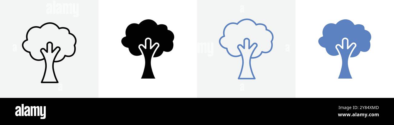 tree icon linear thin line icon graphics set black and white Stock ...