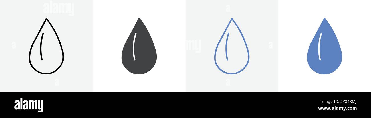 Water drop icon linear thin line icon graphics set black and white ...