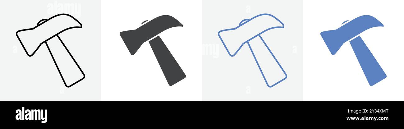 hammer icon linear thin line icon graphics set black and white Stock ...