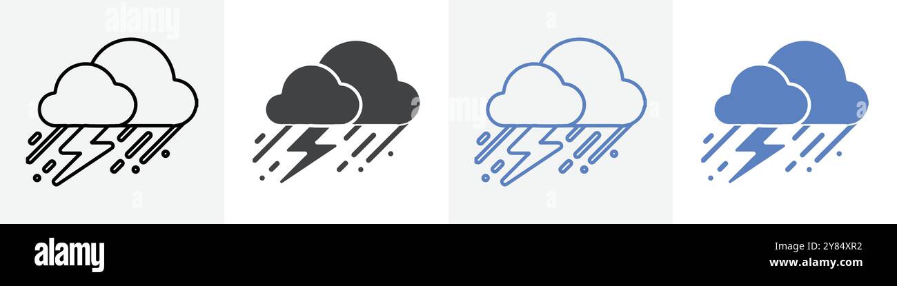 thunder icon linear thin line icon graphics set black and white Stock ...