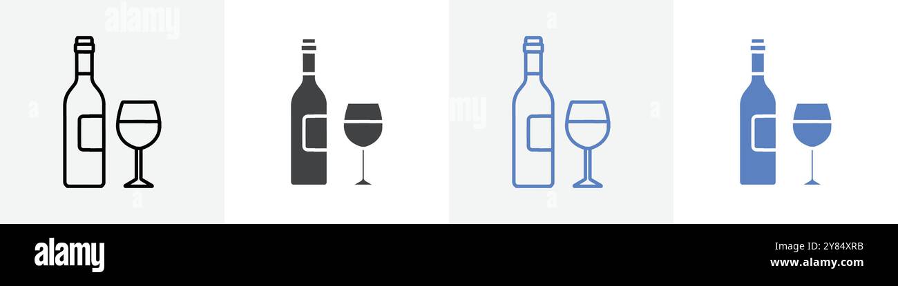 wine icon linear thin line icon graphics set black and white Stock ...