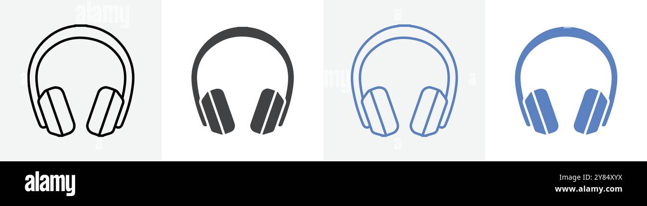 headphone icon linear thin line icon graphics set black and white Stock ...
