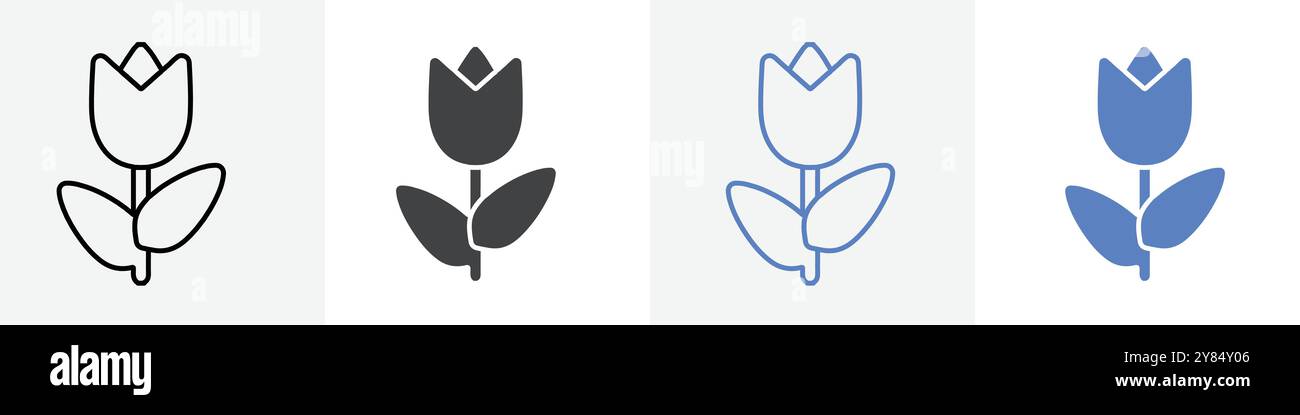 tulip icon linear thin line icon graphics set black and white Stock ...