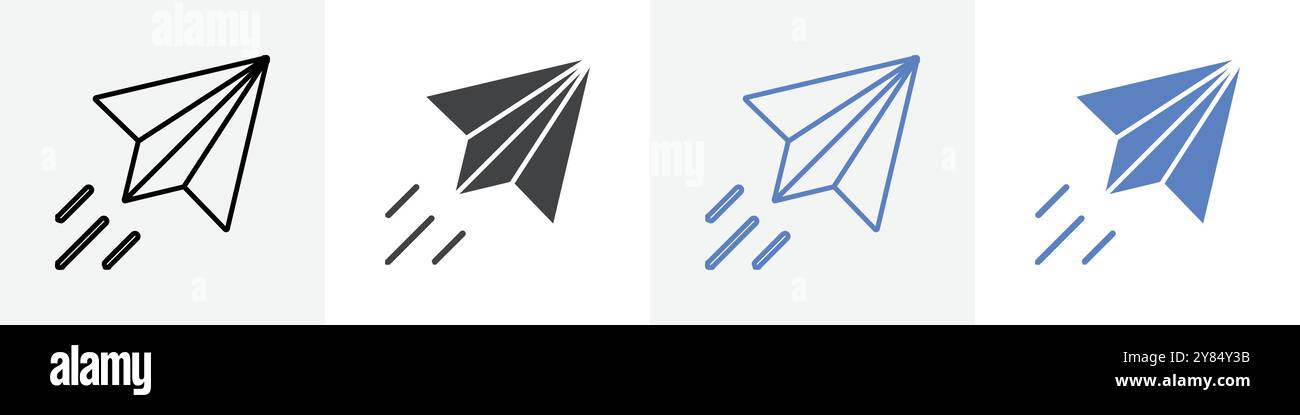 paper plane icon linear thin line icon graphics set black and white ...