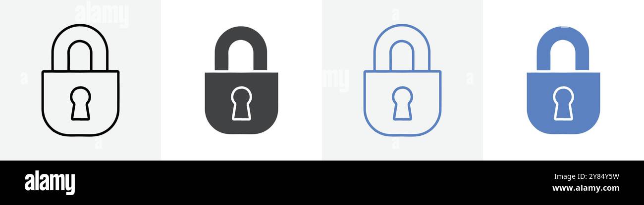 lock icon linear thin line icon graphics set black and white Stock ...