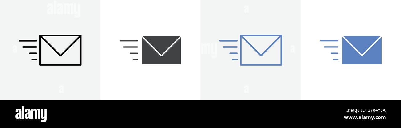 Mail icon linear thin line icon graphics set black and white Stock ...