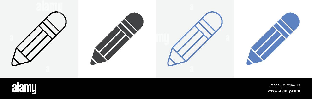 pencil icon linear thin line icon graphics set black and white Stock ...