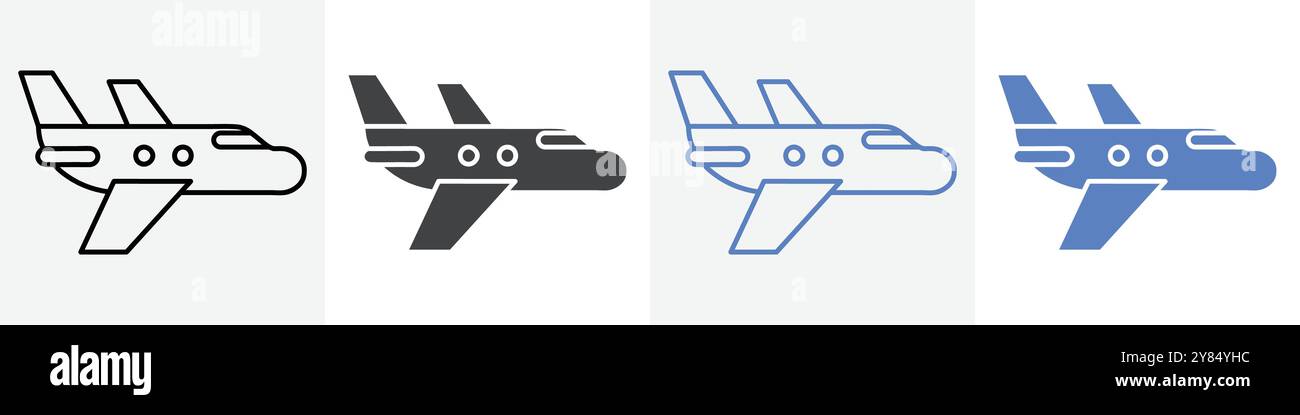 plane icon linear thin line icon graphics set black and white Stock ...