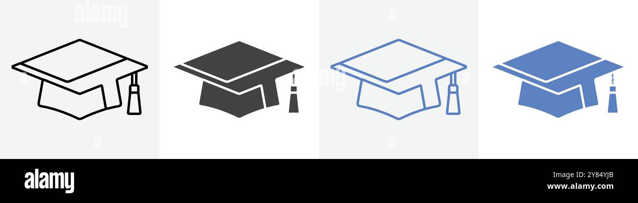 graduation hat icon linear thin line icon graphics set black and white ...