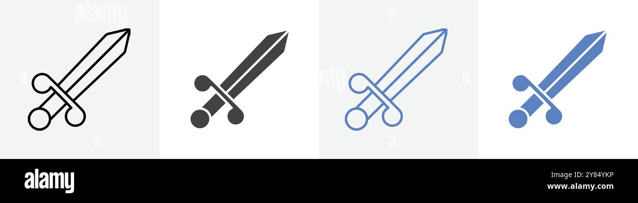 sword icon linear thin line icon graphics set black and white Stock ...