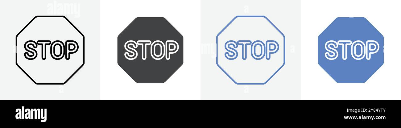 stop icon linear thin line icon graphics set black and white Stock ...