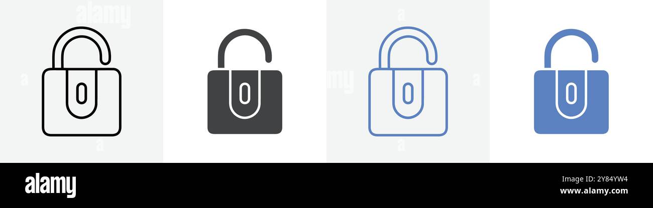 unlock icon linear thin line icon graphics set black and white Stock ...