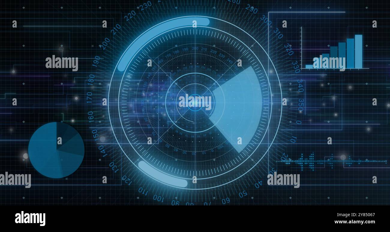 Image of data processing and scope over dark background Stock Photo - Alamy