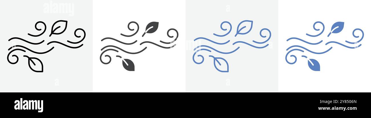 wind icon linear thin line icon graphics set black and white Stock ...