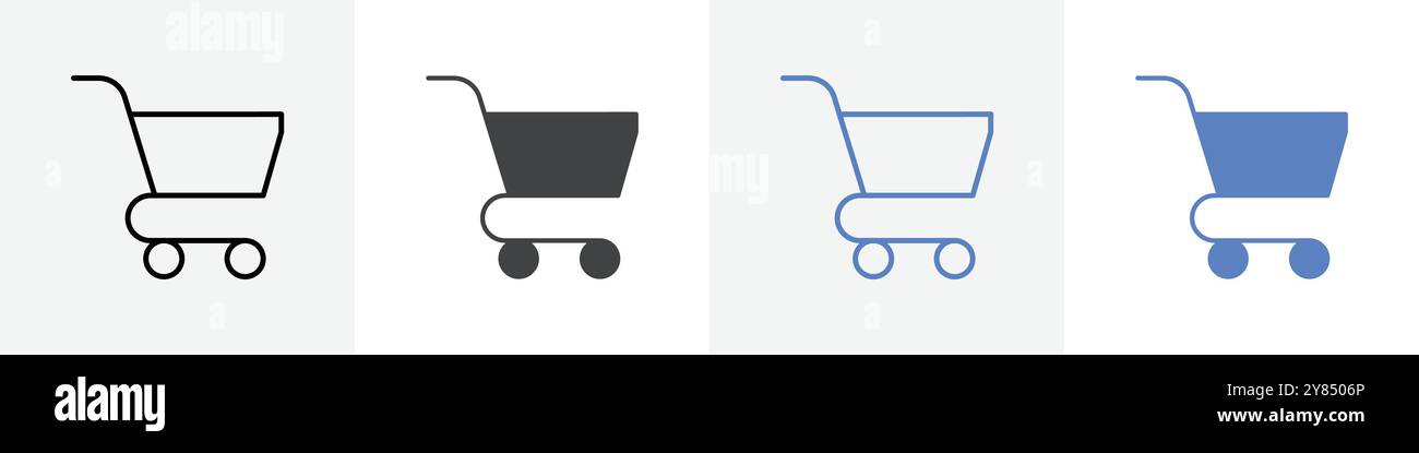 Shopping cart icon linear thin line icon graphics set black and white ...