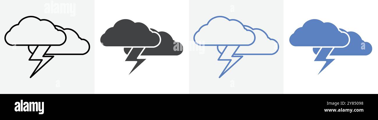 thunder icon linear thin line icon graphics set black and white Stock ...