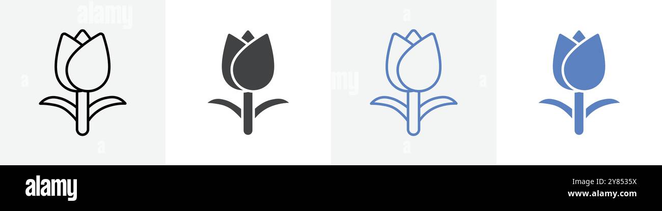 tulip icon linear thin line icon graphics set black and white Stock ...