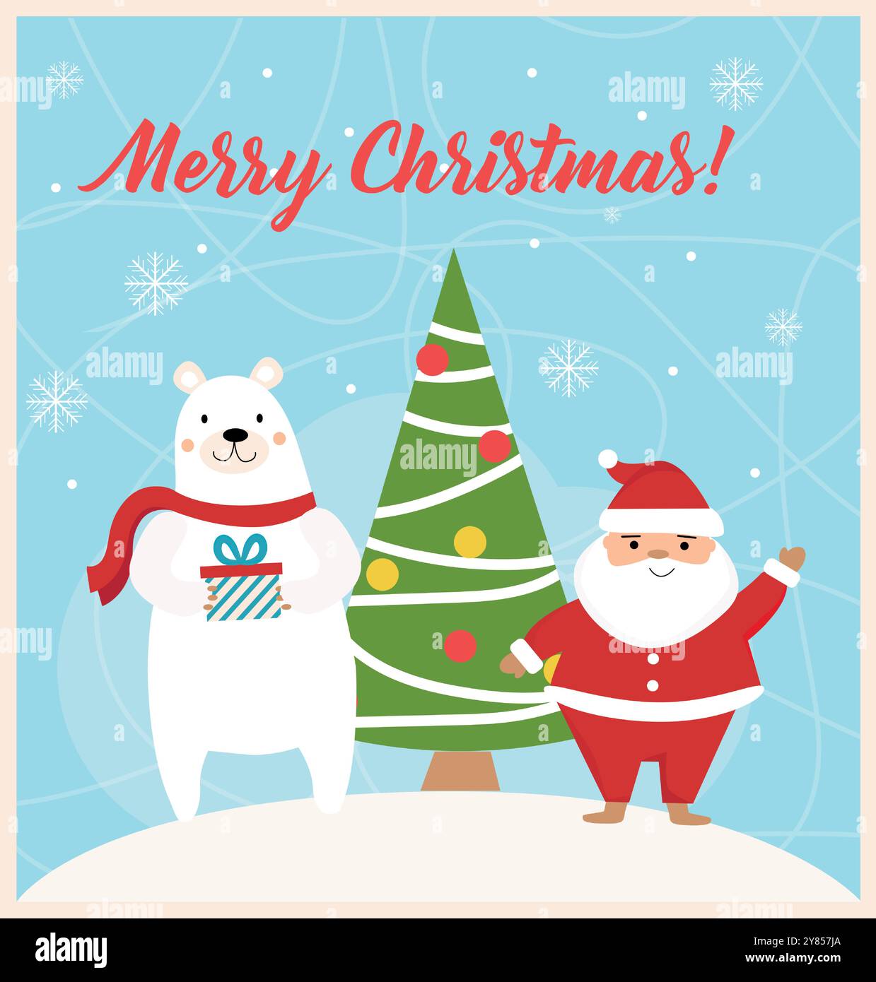Christmas card with Santa Claus and polar bear. Template for cards ...