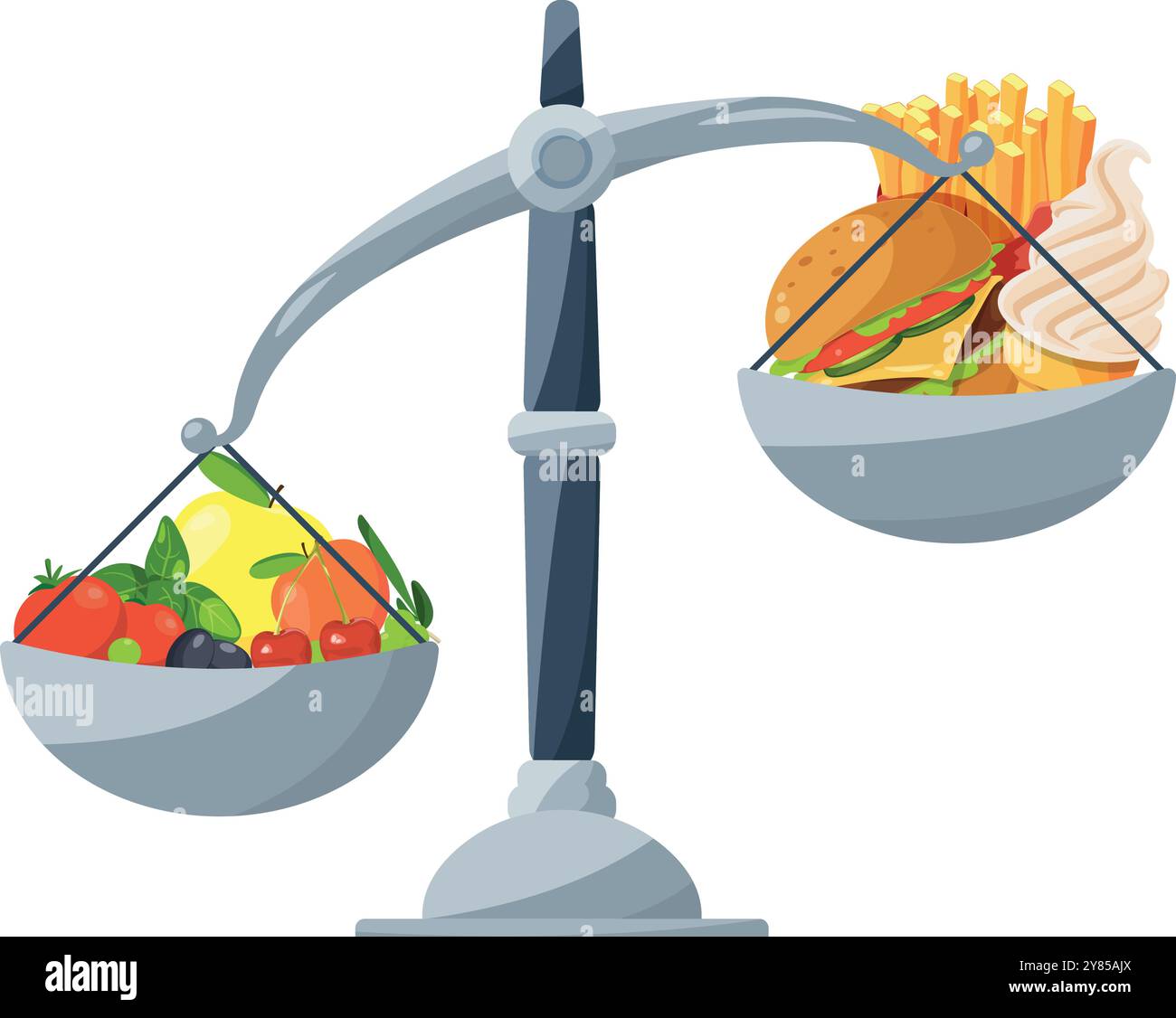 Healthy nutrition against junk food cartoon icon Stock Vector Image ...