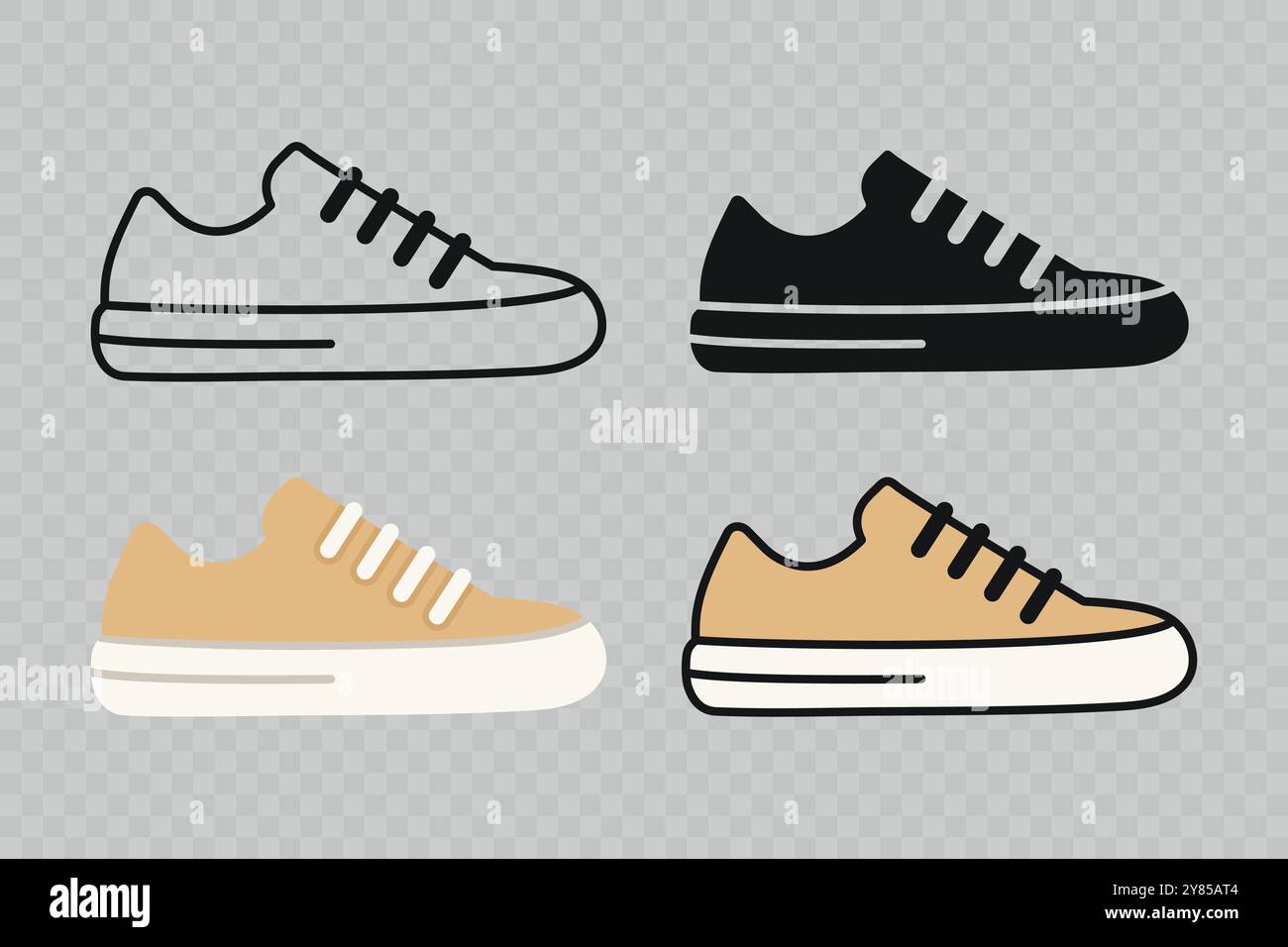 Flat Vector Linear Male and Female Shoes Icon Set Isolated. Sneakers ...