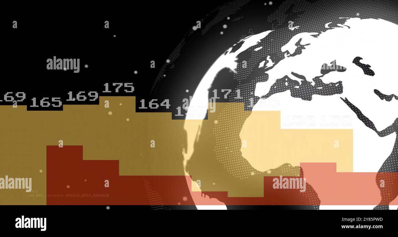Image of spinning globe over diagrams with data Stock Photo