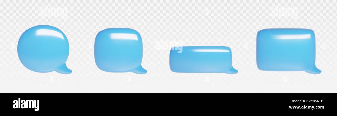 3d blue chat bubble for text message icon vector. Dialog balloon shape for comment or conversation social media element. Round and rectangle comic notification dialogue frame isolated graphic Stock Vector