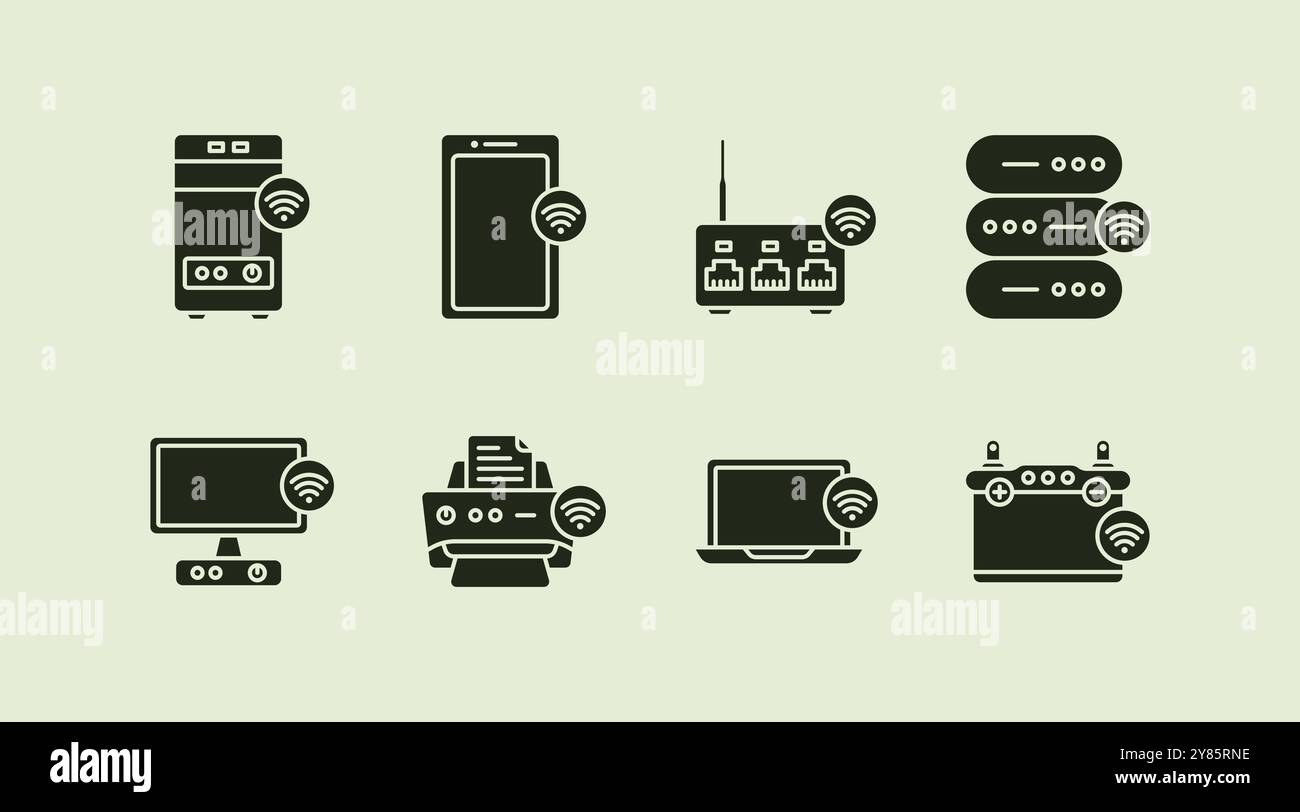 Wireless access smart device represent solid color field icon illustration set design Stock Vector
